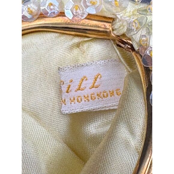 Vintage Dilill Yellow Beaded Coin Purse 50s Satin - Picture 5 of 6